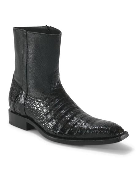 Mens Dress Ankle Boots Los Altos Boots Short Cowboy Boot - Western Ankle Boots Exotic Skin + Black + Skin Type-New Designer Collection - US 8.0 Standard/D/ Medium / Eu:41-42