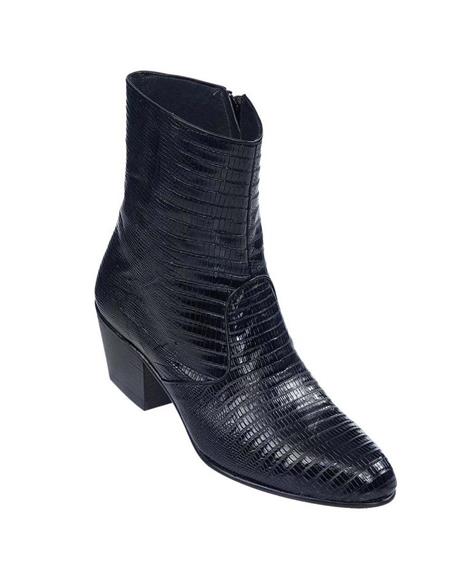 Mens Dress Ankle Boots Los Altos Boots Short Cowboy Boot - Western Ankle Boots Exotic Skin + Black + Skin Type-New Designer Collection - US 8.0 Standard/D/ Medium / Eu:41-42