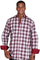 Patterned Dress Shirt - Men's Burgundy Fashion Plaid High Collar Shirt With Solid Trim
