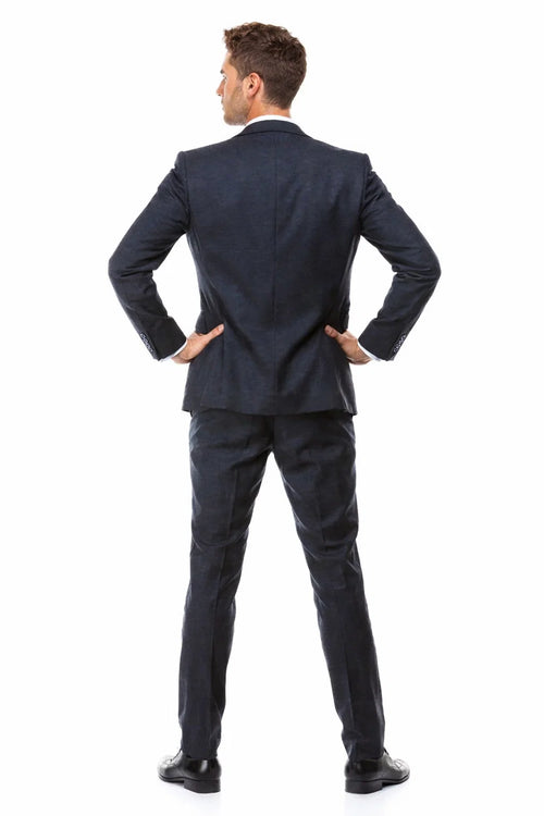 Mens Navy Blue Vintage Tweed Wedding Suit Two Button Jacket with Matching Vest