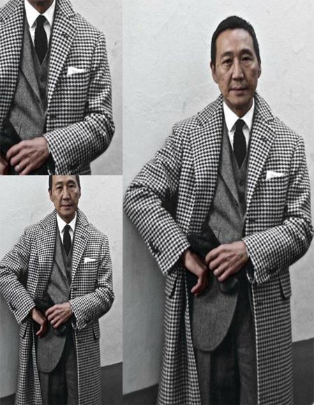 Houndstooth Overcoat - Black and White Checker And Cashmere Fabric Topcoat By Alberto Nardoni-New Designer Collection