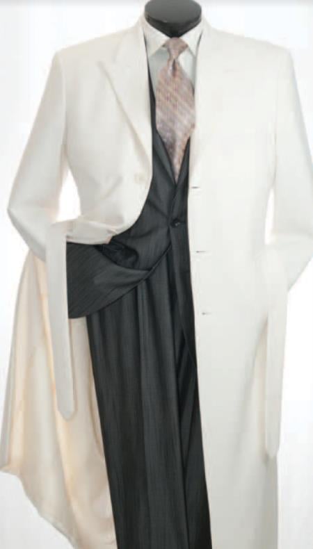 White and Cashmere Mens Overcoat - Full Length Topcoat-New Designer Collection - Coat Size 38