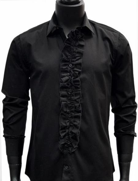 Mens Classic Ruffle Tuxedo Shirt In Black - 15.5 Neck / 34-35" Sleeve
