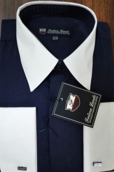 Mens Riley Collar Two Tone Dress Shirt Navy White - 15.5" Neck / 34-35" Sleeve