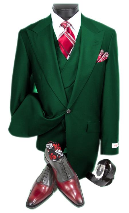 Mens Urban Hunter Green Suit - Double Breasted Vest Pleated Pants-New Designer Collection - 34 Short or Extra Small