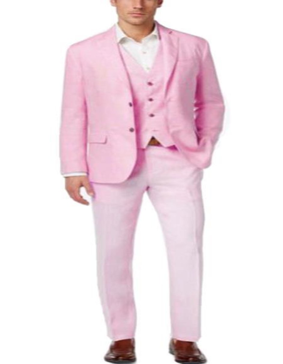 Mens Pink Linen Suit - Notch Lapel Summer Suit - 38 Short Jacket+32 Waist Adjustable 28to34)(Height: 5 4 to5 7 )(Neck  15-16.5)S-M)