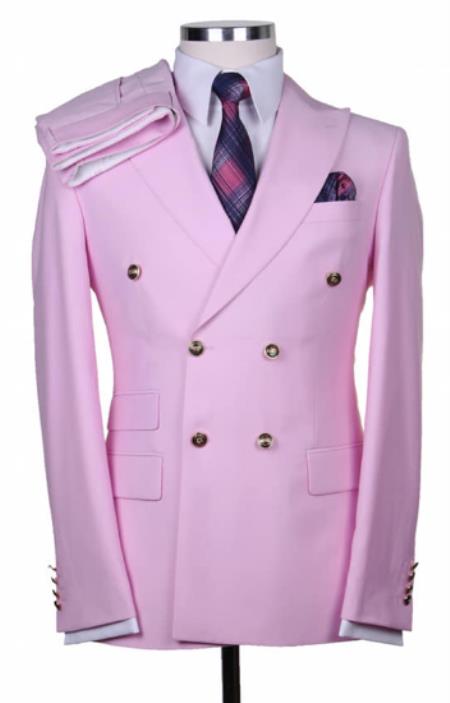 Slim Fitted Cut Mens Double Breasted Blazer - Light Pink Double Breasted Sport Coat - 34 Short or Extra Small