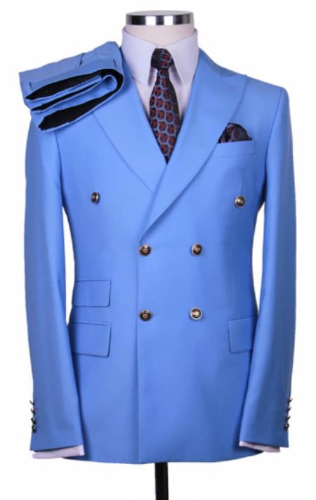 Slim Fitted Cut Mens Double Breasted Suit - Fabric - Flat Front Pants - 42 Short