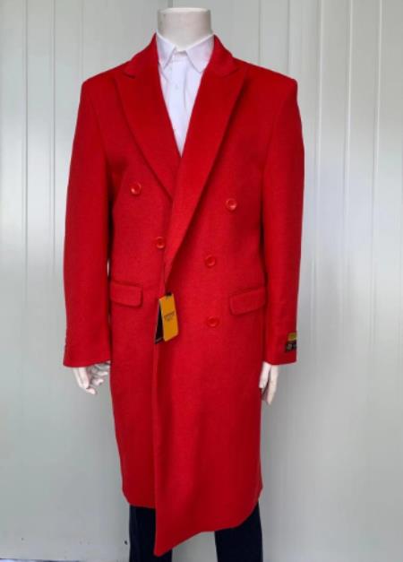 Mens Full Length and Cashmere Overcoat - Winter Topcoats - Red Coat - Coat Size 38