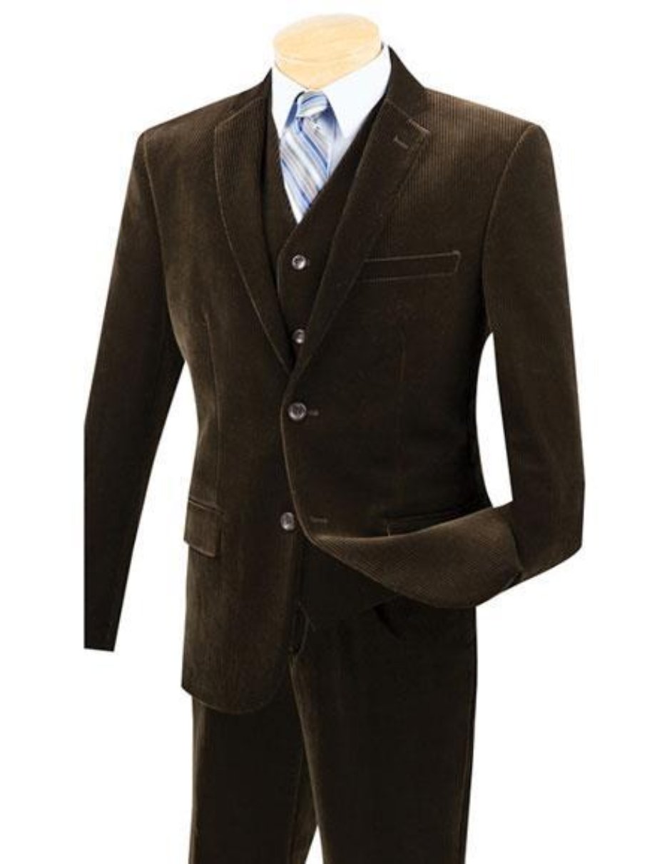 Mens Corduroy Suit Mens Two Buttons Pinstripe ~ Stripe Corduroy 2 Piece Vested Suits Flat Front Pant - Coat Size 38
