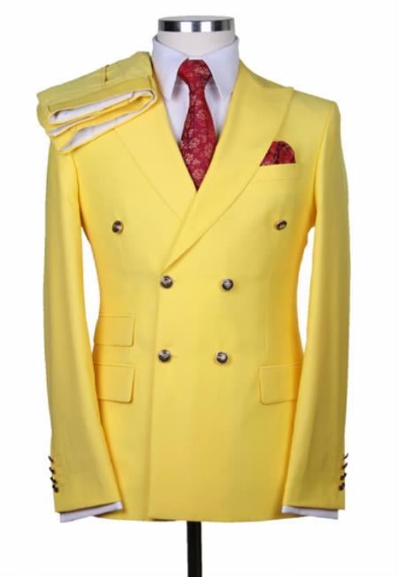 Mens Yellow Tuxedo Suit Plus Pants - 38 Short Jacket+32 Waist Adjustable 28to34)(Height: 5’4”to5’7”)(Neck 15-16.5)S-M)