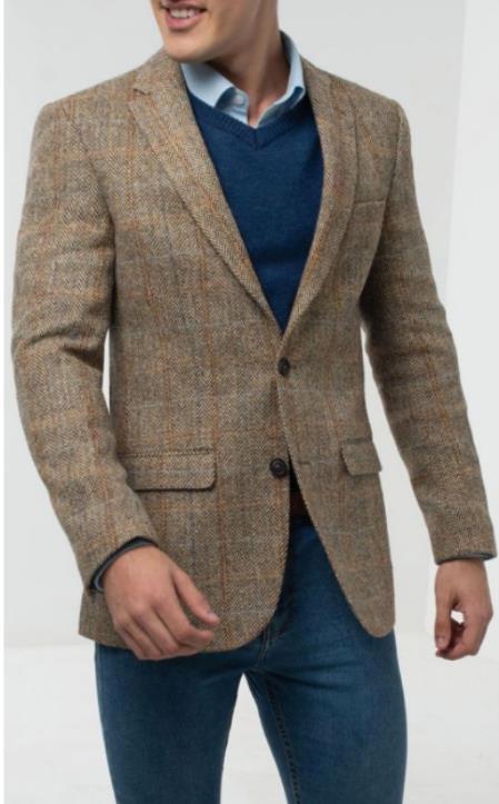 Mens Harris Tweed Jacket in Brown-New Designer Collection - 52 Long