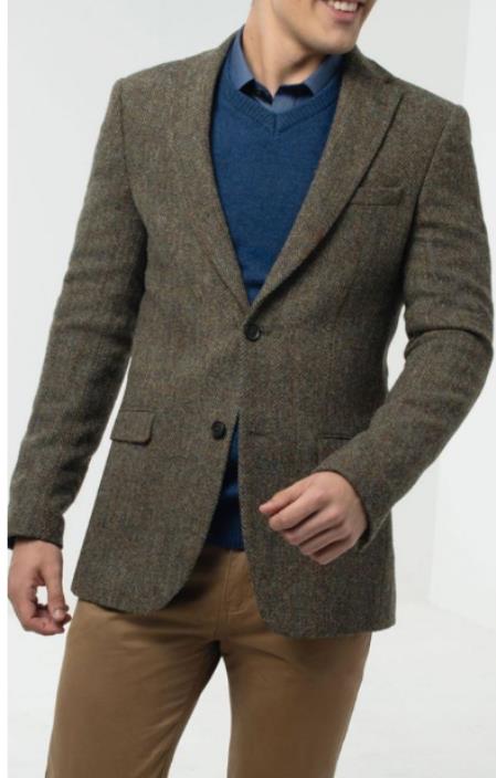 Mens Harris Tweed Jacket in Green-New Designer Collection - 52 Long