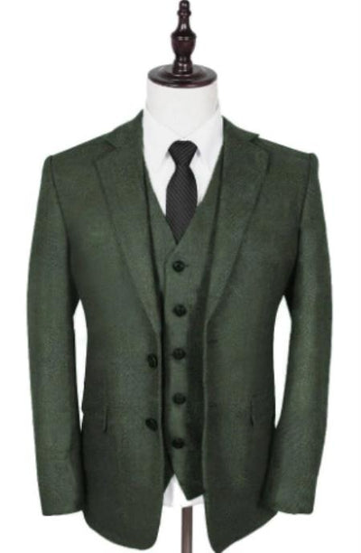 Olive Peaky Green 3 Piece Tweed Men's Suit
