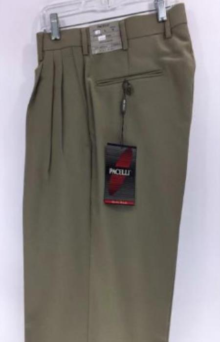 Mens Double Pleated Trousers - Double Pleated Dress Pants - Slacks Beige - dress size pants : 28 Unfinished bottom