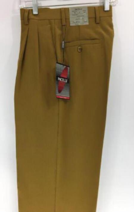 Mens Double Pleated Trousers - Double Pleated Dress Pants - Slacks Gold-New Designer Collection