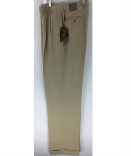 Mens Double Pleated Trousers - Double Pleated Dress Pants - Slacks Sand - dress size pants : 28 Unfinished bottom