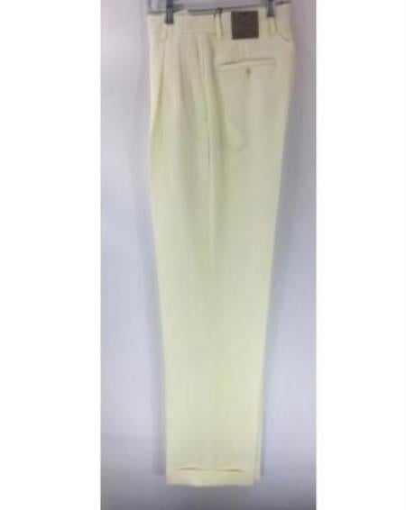 Mens Double Pleated Trousers - Double Pleated Dress Pants - Slacks Ivory - dress size pants : 28 Unfinished bottom