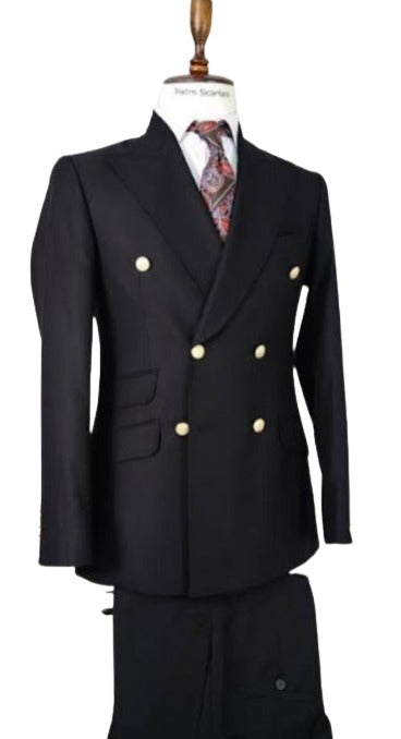 Double Breasted Blazer with Gold Buttons - Black Sport Coat-New Designer Collection