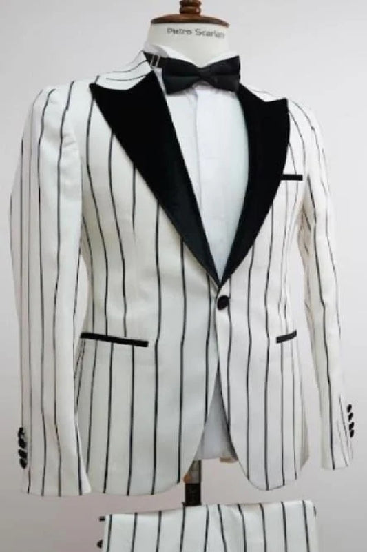 Bold Gangster 1920 White And Black Pinstripe Tuxedos Suit Patrick Bateman Suits and Tuxedos