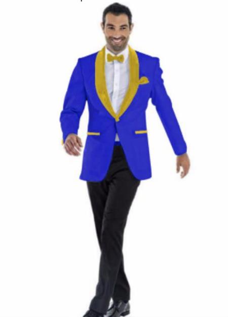 Mens Prom 2026 Blazer - Dark Royal ~ Gold Blazer For Homecoming - 36 Short