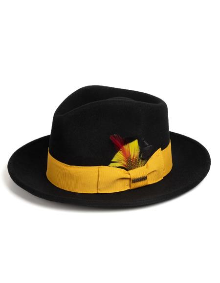 Two Toned Hat - Mens Dress Black ~ Gold Hats For Sale - S or Small