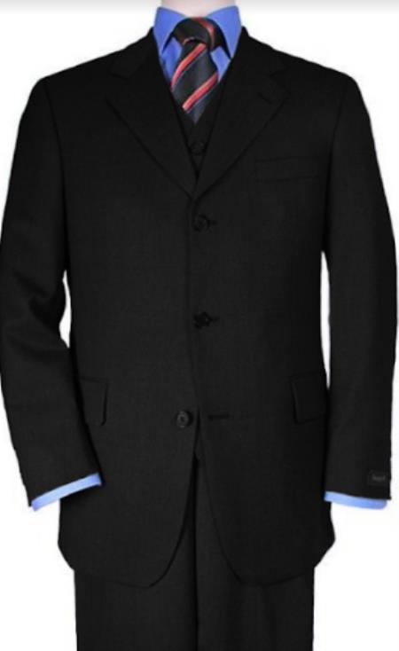Classic Fit - Black Suit - Three Button Vested Suit - Athletic Fit - 36 Regular Jacket+30 Waist Adjustable 26to32)Height: 5'7"-6')(Neck: 14.5-16:S)