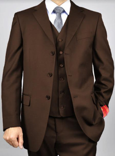 Classic Fit - Dark Brown Suit - Three Button Vested Suit - Athletic Fit