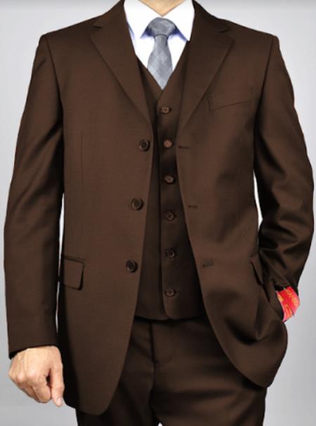 Classic Fit - Dark Brown Suit - Three Button Vested Suit - Athletic Fit