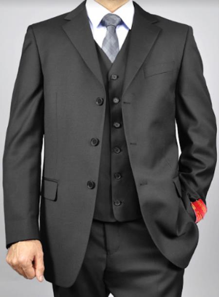 Classic Fit - 100% Dark Grey Suit - Three Button Vested Suit - Athletic Fit - 36 Regular Jacket+30 Waist Adjustable 26to32)Height: 5'7"-6')(Neck: 14.5-16:S)