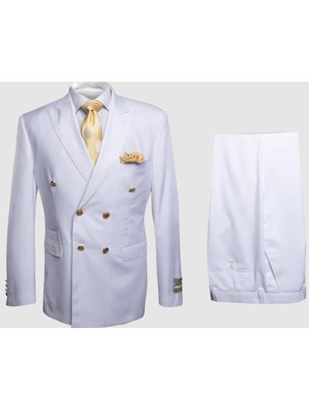 Rossiman Men's White Slim Fit Suit Double-Breasted 3-Piece Formal Ensemble