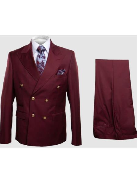 Rossiman Men's Burgundy Slim Fit Formal Suit – Modern Double-Breasted Jacket - 36 Regular Jacket+30 Waist Adjustable 26to32)Height: 5'7"-6')(Neck: 14.5-16:S)