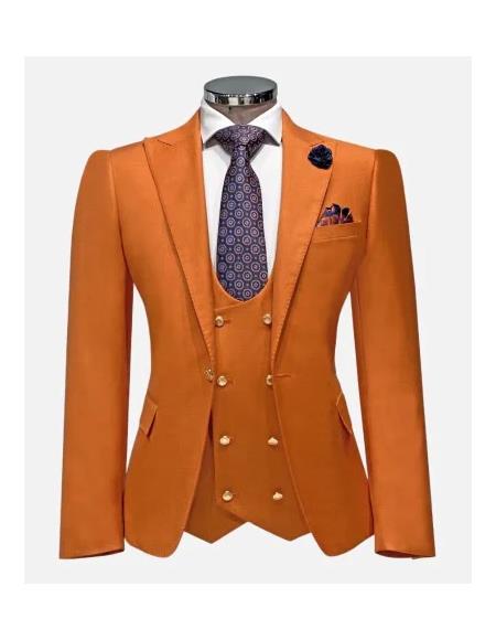 Rossiman Men's Rust Slim Fit Suit 3-Piece Set with Double-Breasted Vest & Flat Front Pants - New Arrival - 36 Regular Jacket+30 Waist Adjustable 26to32)Height: 5'7"-6')(Neck: 14.5-16:S)