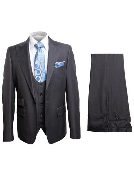 Rossiman Men's Dark Gray Slim Fit Suit – 3-Piece Vested Set with Flat Front Pants - 38 Short Jacket+32 Waist Adjustable 28to34)(Height: 5’4”to5’7”)(Neck 15-16.5)S-M)