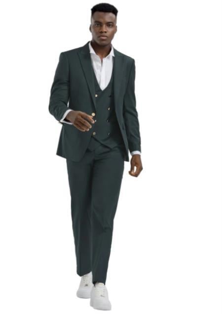 Mens Suits With Gold Buttons - Emerald Green - 36 Regular Jacket+30 Waist Adjustable 26to32)Height: 5'7"-6')(Neck: 14.5-16:S)