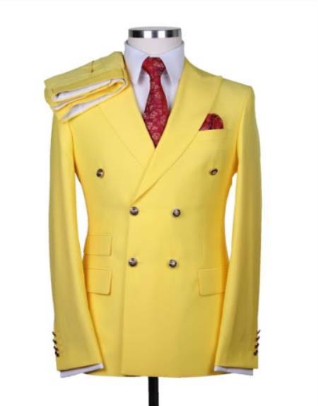Mens Suits With Gold Buttons - Yellow - 36 Regular Jacket+30 Waist Adjustable 26to32)Height: 5'7"-6')(Neck: 14.5-16:S)
