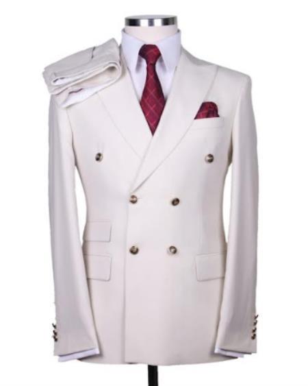 Mens Suits With Gold Buttons - White - 36 Regular Jacket+30 Waist Adjustable 26to32)Height: 5'7"-6')(Neck: 14.5-16:S)