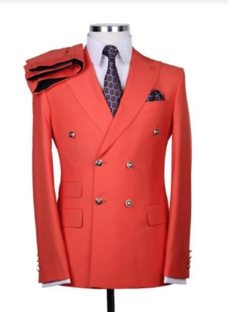 Mens Suits With Gold Buttons - Orange - 36 Regular Jacket+30 Waist Adjustable 26to32)Height: 5'7"-6')(Neck: 14.5-16:S)