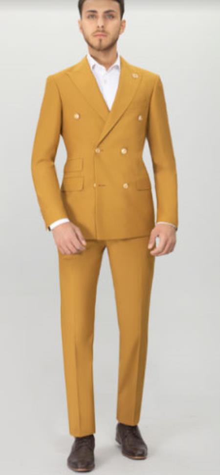 Mens Suits With Gold Buttons - Gold - Mustard - 36 Regular Jacket+30 Waist Adjustable 26to32)Height: 5'7"-6')(Neck: 14.5-16:S)