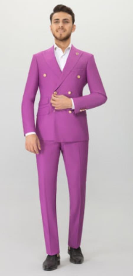 Mens Suits With Gold Buttons - Magenta - 36 Regular Jacket+30 Waist Adjustable 26to32)Height: 5'7"-6')(Neck: 14.5-16:S)