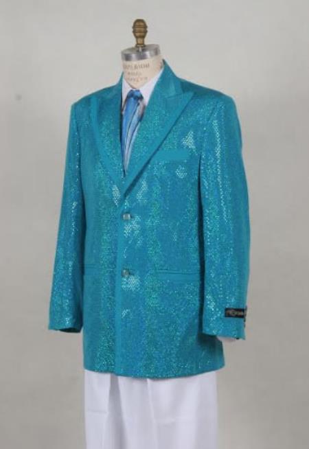 Sequin Turquoise Tuxedo With Matching Pants Included - Tiffany Color Suit - Aqua Color - 38 Short Jacket+32 Waist Adjust 28to34)(Height: 5 4 to5 7 )(Neck  15-16.5)S-M)