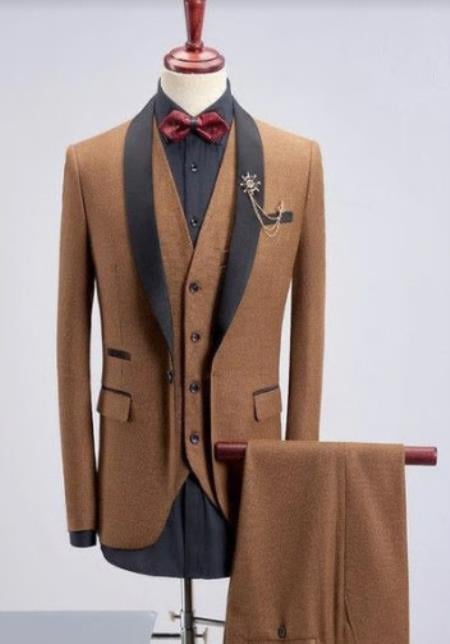 One Button Wedding Tuxedo in Light Brown - Wedding Suit - 58R