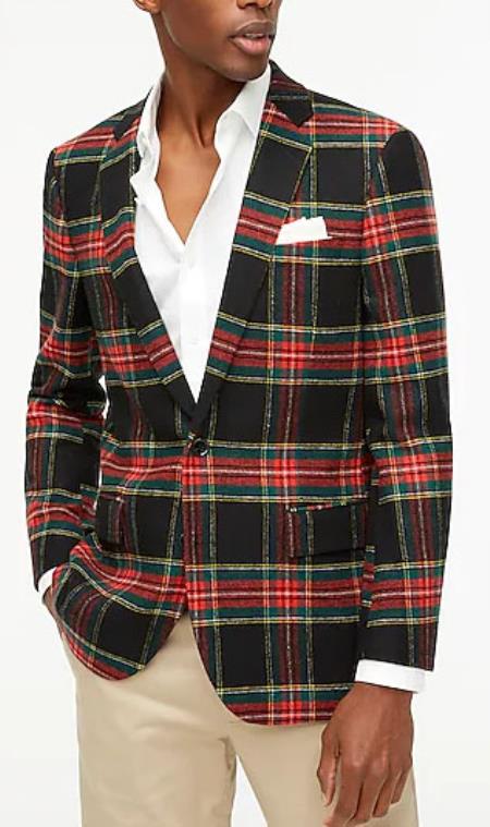 Red Tartan Blazer - Holiday Blazer - 36 Short