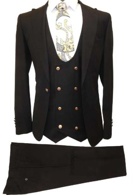 Mens 2 Button Notch Label Modern Fit Suits Black - 38 Short Jacket+32 Waist Adjustable 28to34)(Height: 5’4”to5’7”)(Neck 15-16.5)S-M)