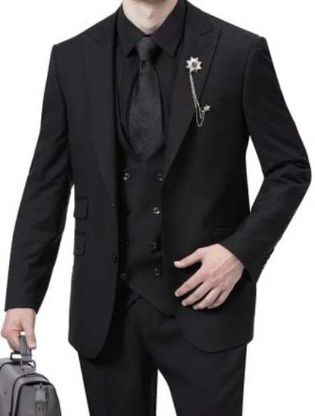 Mens 1920s Fashion Suit Black Peak Lapel Low Cut Vest - 38 Short Jacket+32 Waist Adjustable 28to34)(Height: 5’4”to5’7”)(Neck 15-16.5)S-M)