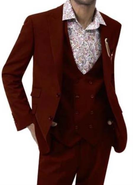 Mens 1920s Fashion Suit Wine Peak Lapel Low Cut Vest - 38 Short Jacket+32 Waist Adjustable 28to34)(Height: 5’4”to5’7”)(Neck 15-16.5)S-M)