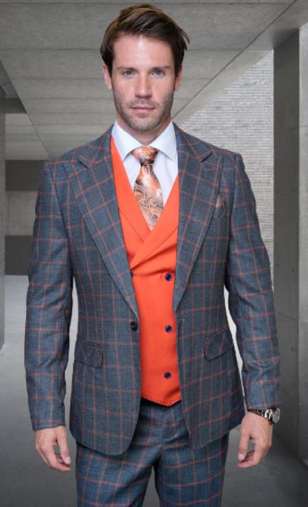 Mens 1 Button Modern Fit Suits Flat Front Pants Suit - Grey - 42 Regular Jacket+36 Waist Pants Adjust 32to38)(Height: 5'7"-6')(Neck 16-17.5:L-XL)