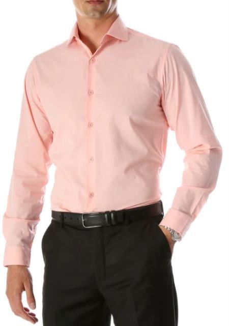 Mens Slim Fit Cotton Shirt - Pink - Small 14.5” Neck / 32-33” Sleeve