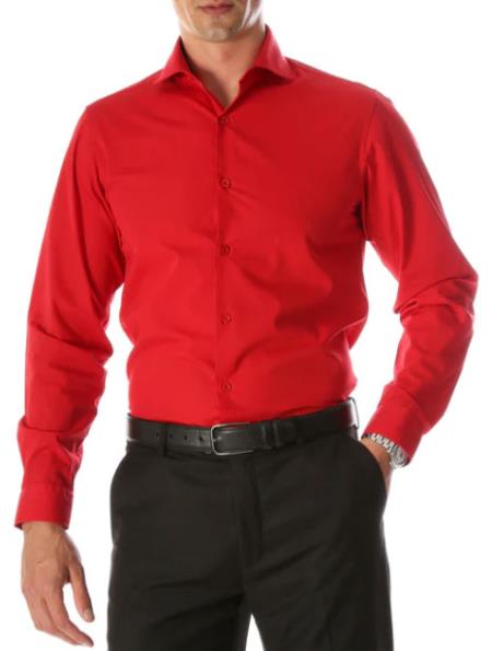 Mens Slim Fit Cotton Shirt - Red - Small 14.5” Neck / 32-33” Sleeve