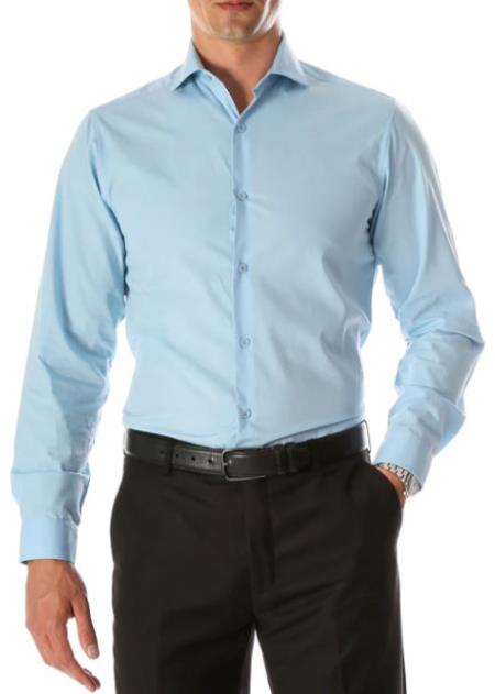 Mens Slim Fit Cotton Shirt - Sky Blue - Small 14.5” Neck / 32-33” Sleeve